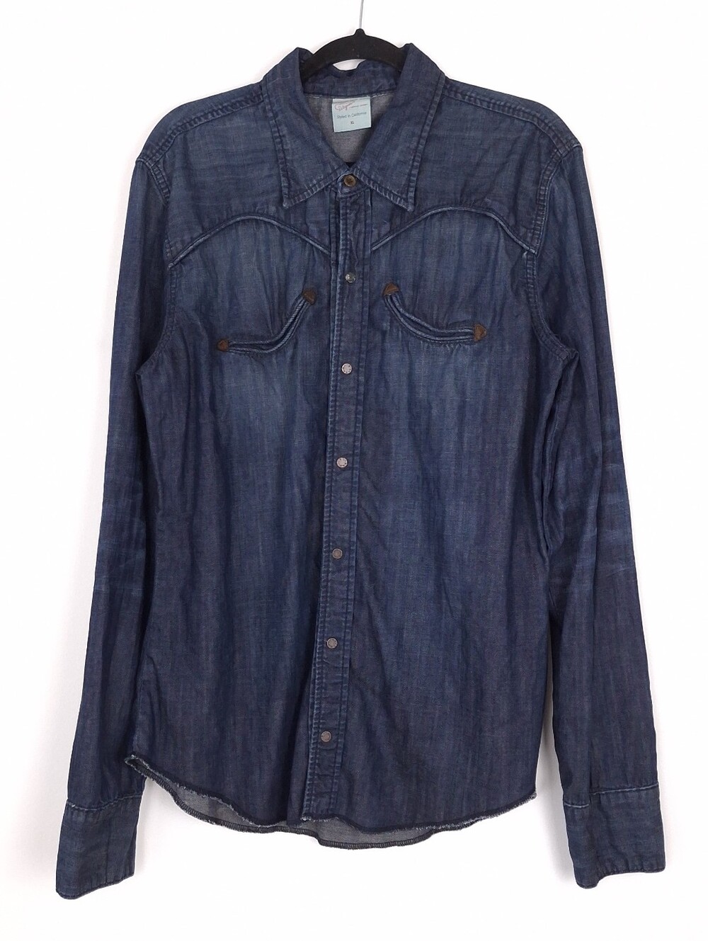 True Religion denim button up shirt Western cowboy dark wash long sleeve blue